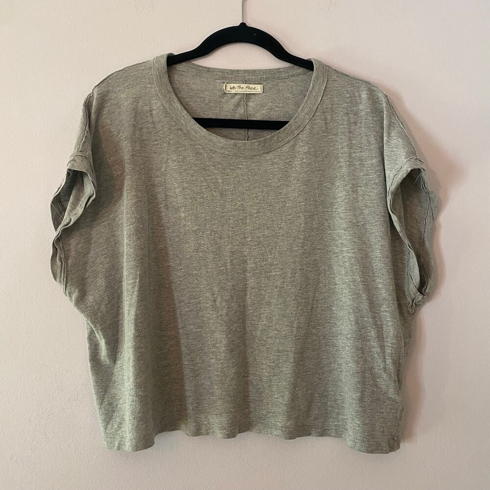 We The Free Gray Boxy Boho Tee Basic Cotton Blend Minimalist Women's size Small